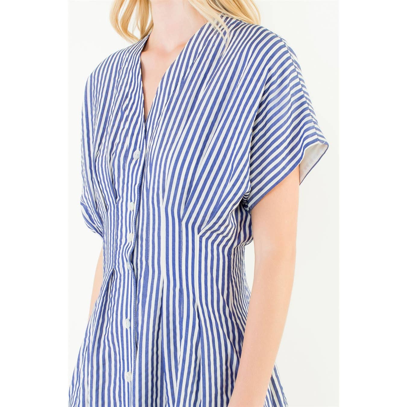 Kourtney-Short Sleeve Striped Button Down Dress