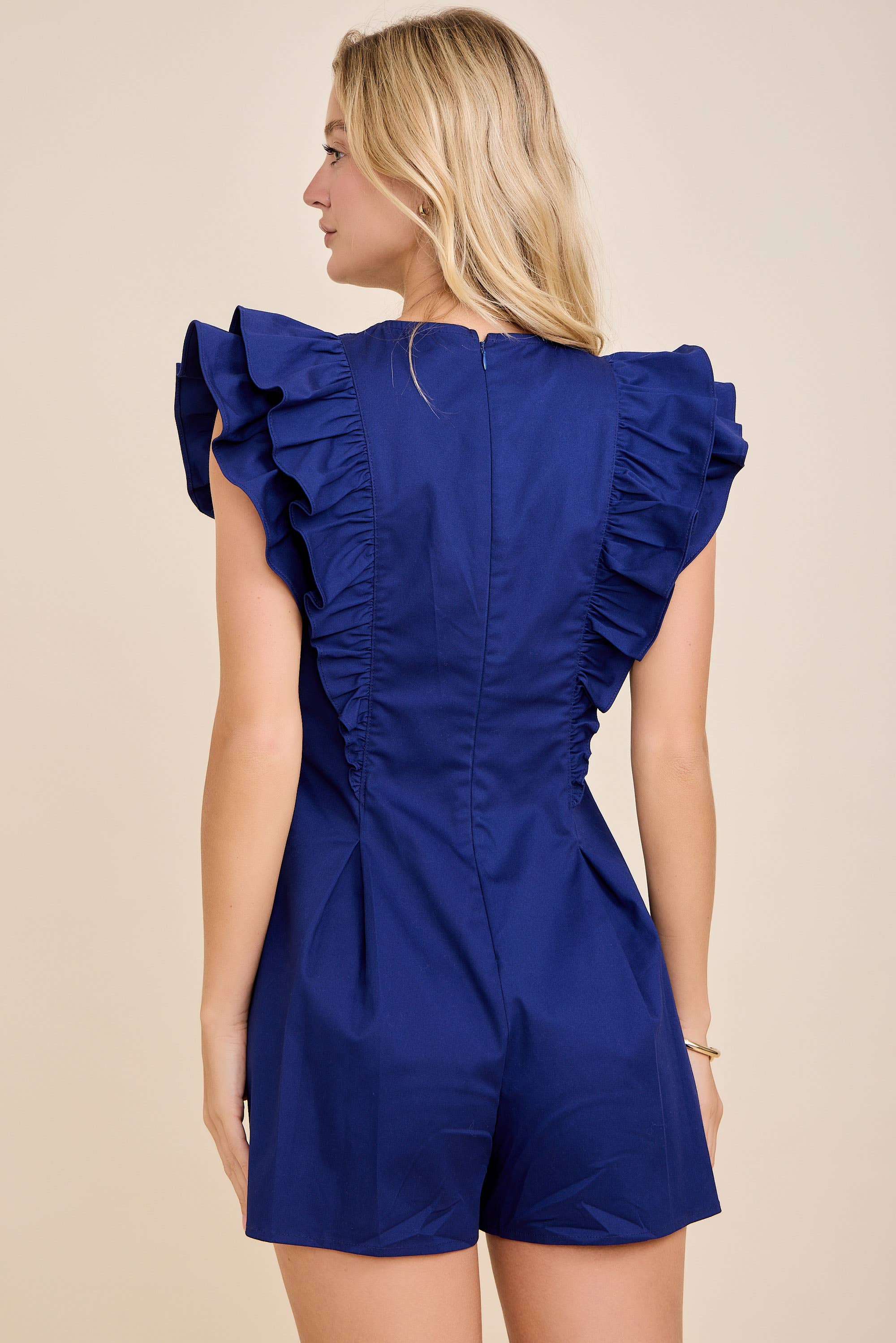 Tarah- Ruffle Sleeve Button Front Romper