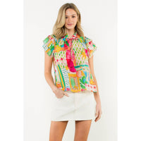 Tara - Tassel Tie Flutter Sleeve Floral Top