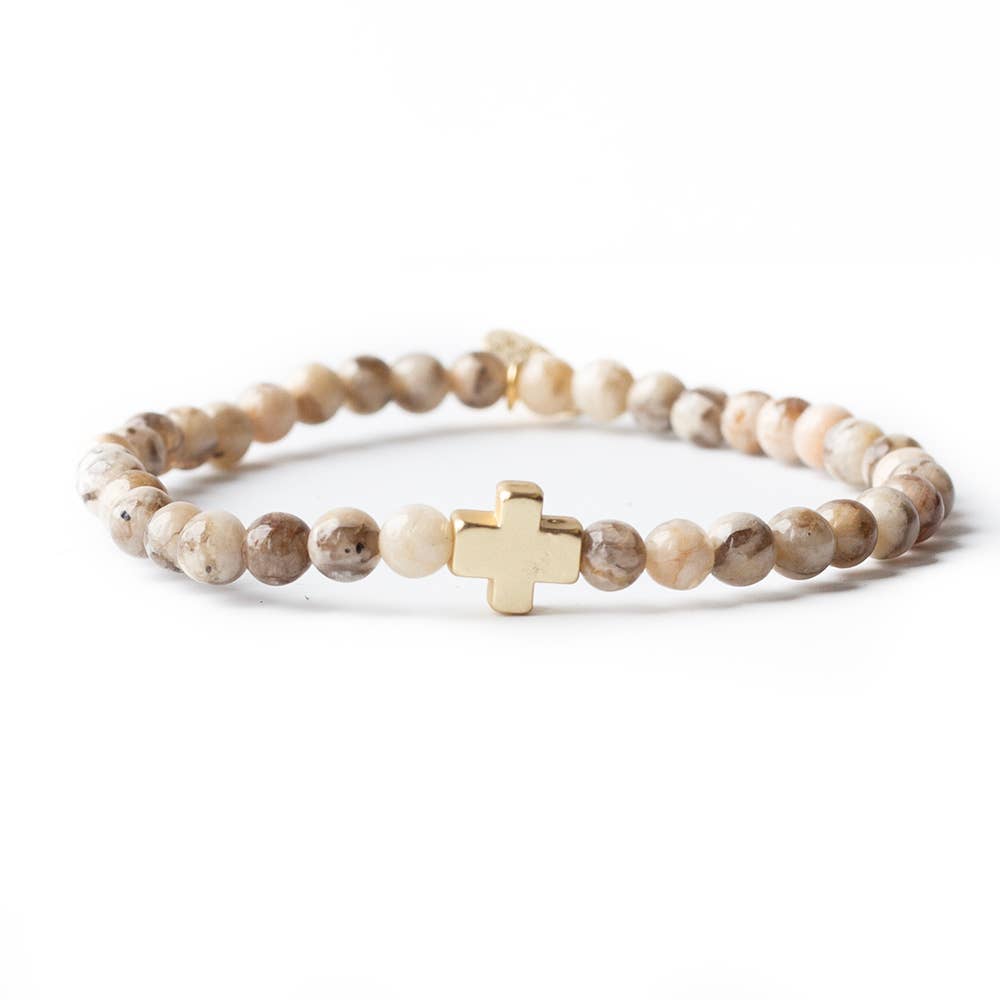 Faith Over Fear Cross Bracelet, 4mm-Feldspar | Christian