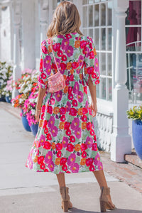 Rose - V Neck Zip Up Midi Dress
