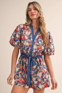Brianna - Bubble Sleeve Floral Print Romper