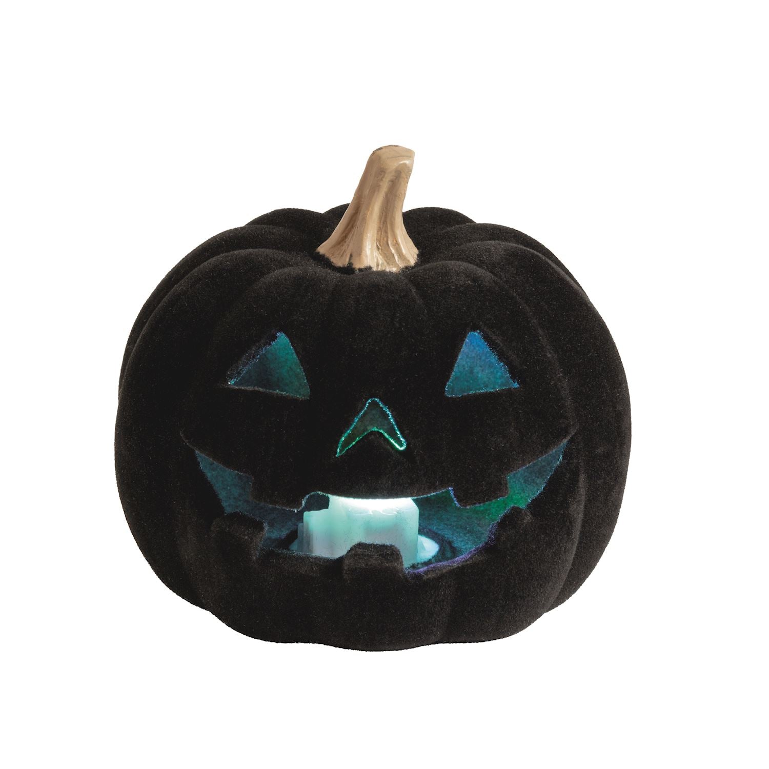 Light-Up Flocked Black Pumpkin – LED Halloween Sitter