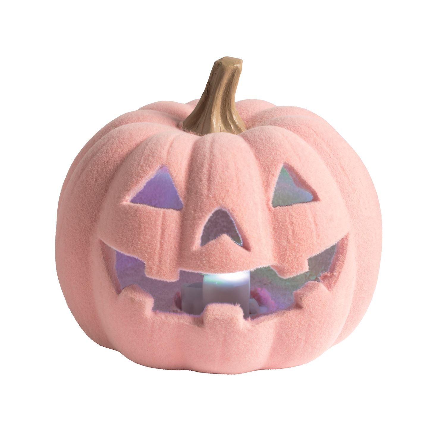 Light-Up Flocked Pink Pumpkin – LED Halloween Sitter