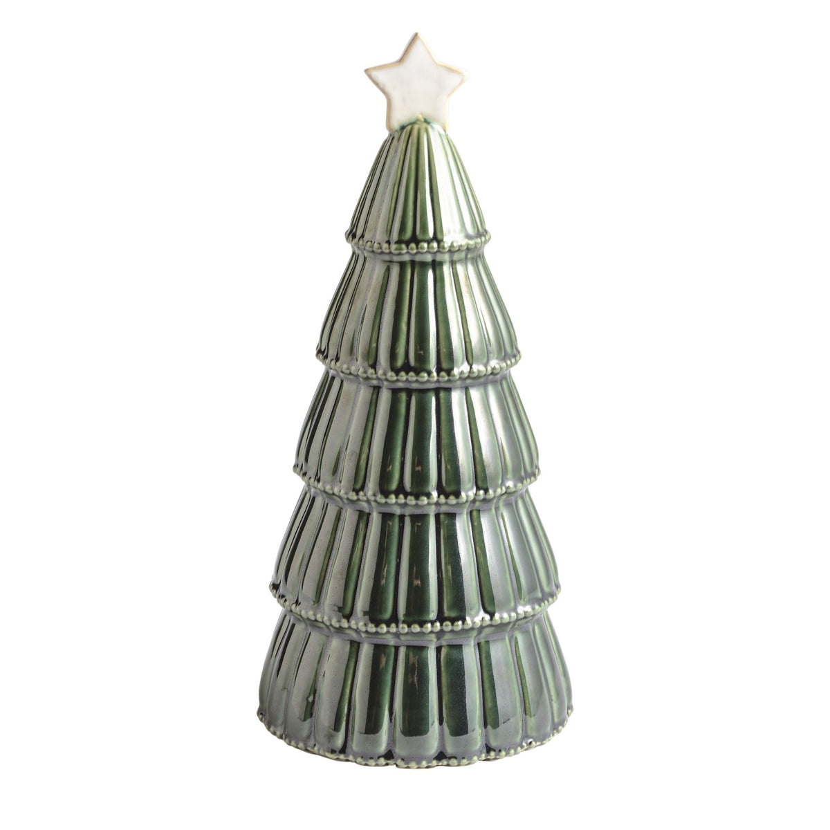 Mud Pie large tiered ceramic Christmas tree sitter in sage glaze with cream star