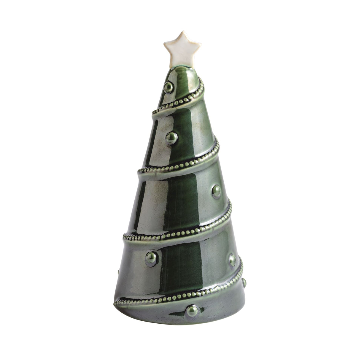 Mud Pie medium tiered ceramic Christmas tree sitter in sage glaze with cream star