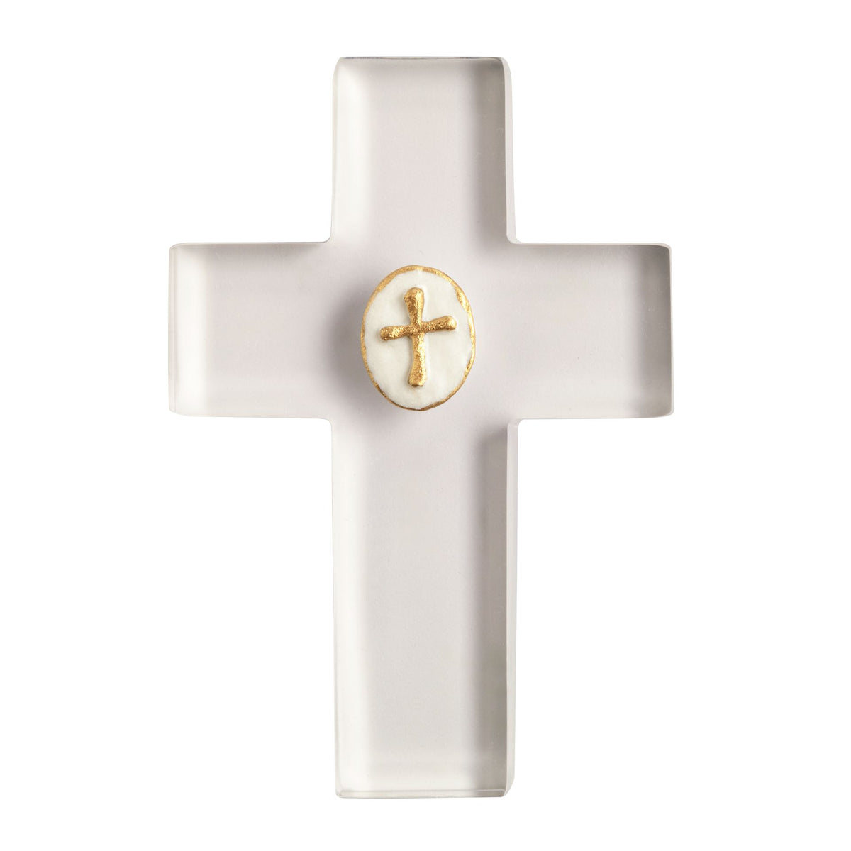Mud Pie white ceramic cross with a gold intaglio cross medallion