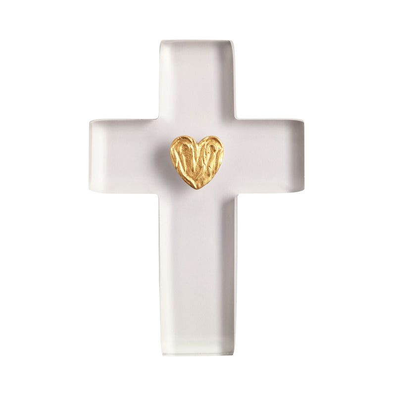 Mud Pie white ceramic cross with a raised gold heart at the centre
