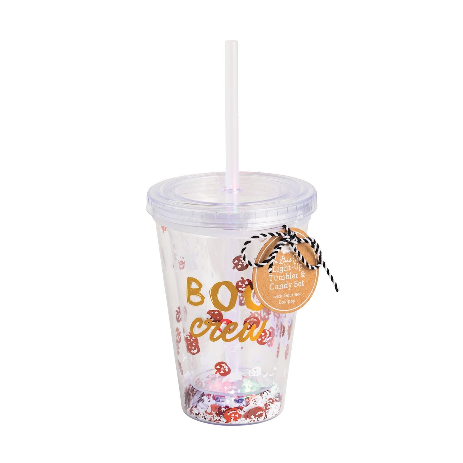 Boo Light-Up Tumbler – Double-Walled Sequin Cup with Lid & Straw