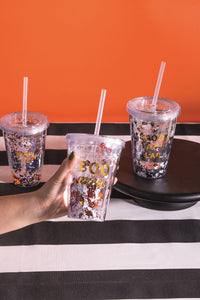 Boo Light-Up Tumbler – Double-Walled Sequin Cup with Lid & Straw