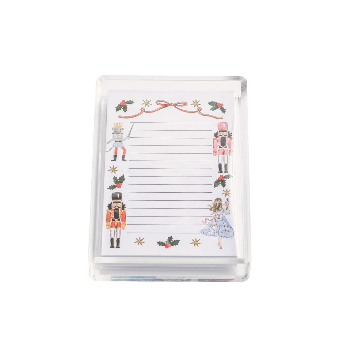 Mud Pie nutcracker illustrated notepad in a clear acrylic caddy