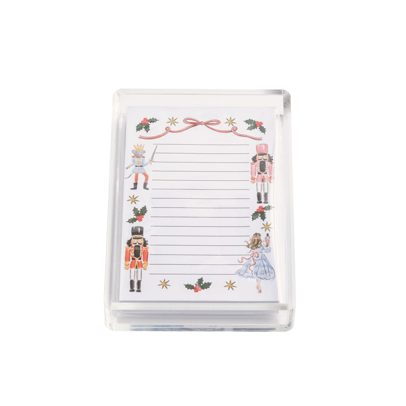 Mud Pie nutcracker illustrated notepad in a clear acrylic caddy