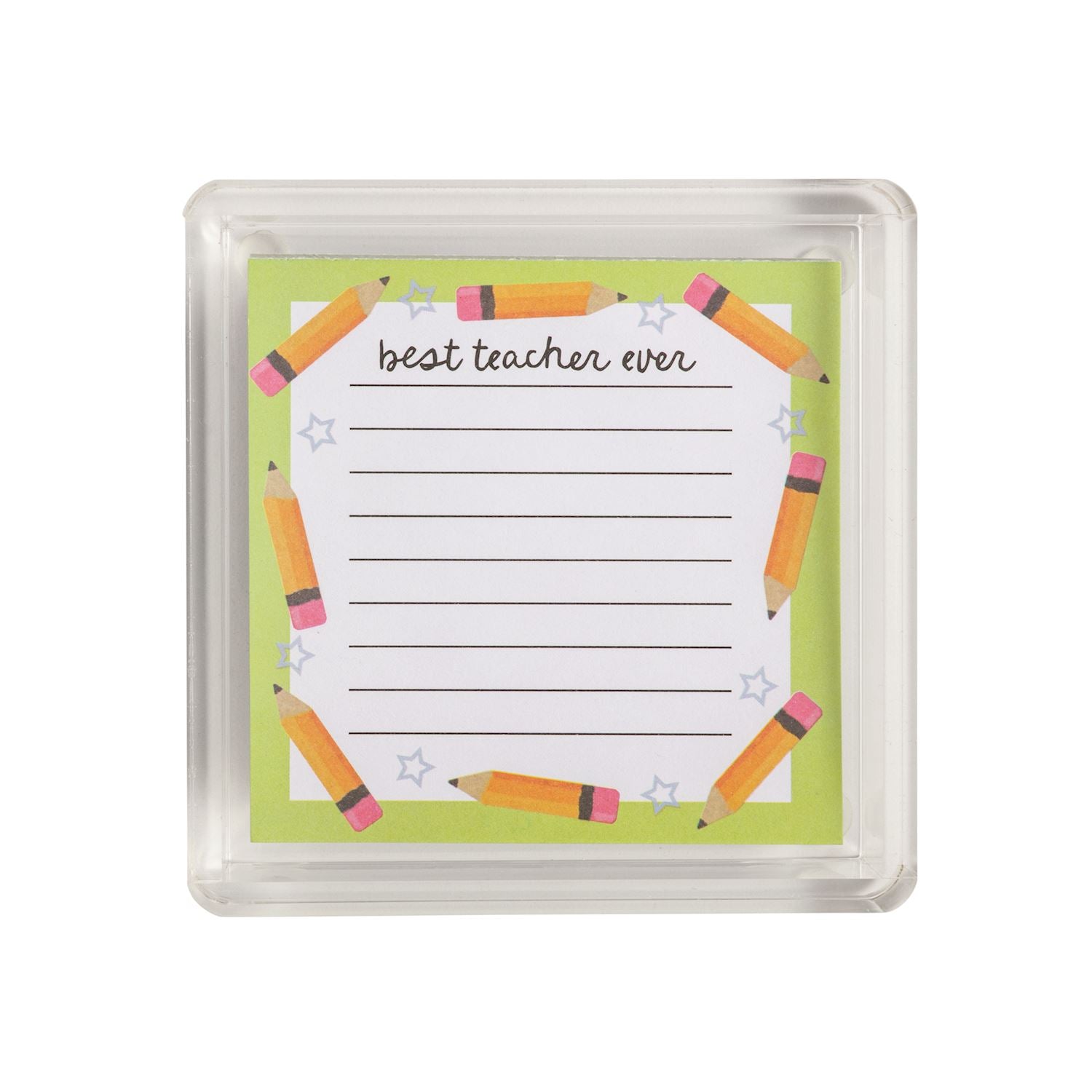 Pencils Teacher Notepad Set – Lined Mini Notepad with Acrylic Caddy
