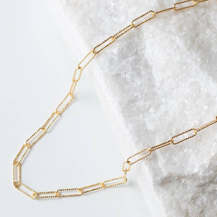 Gold Chain Necklace-Textured Paper Clip, 18"