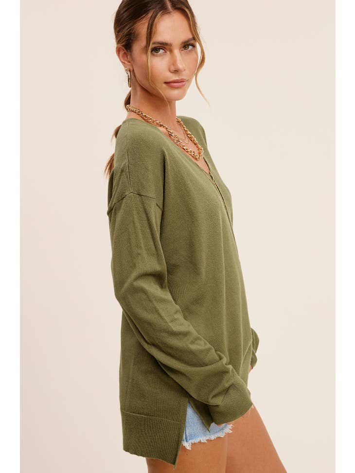 Hailey V-Neck Sweater OLIVE