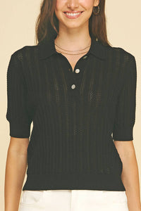 Kathleen - POINTELLE DETAILED POLO SWEATER