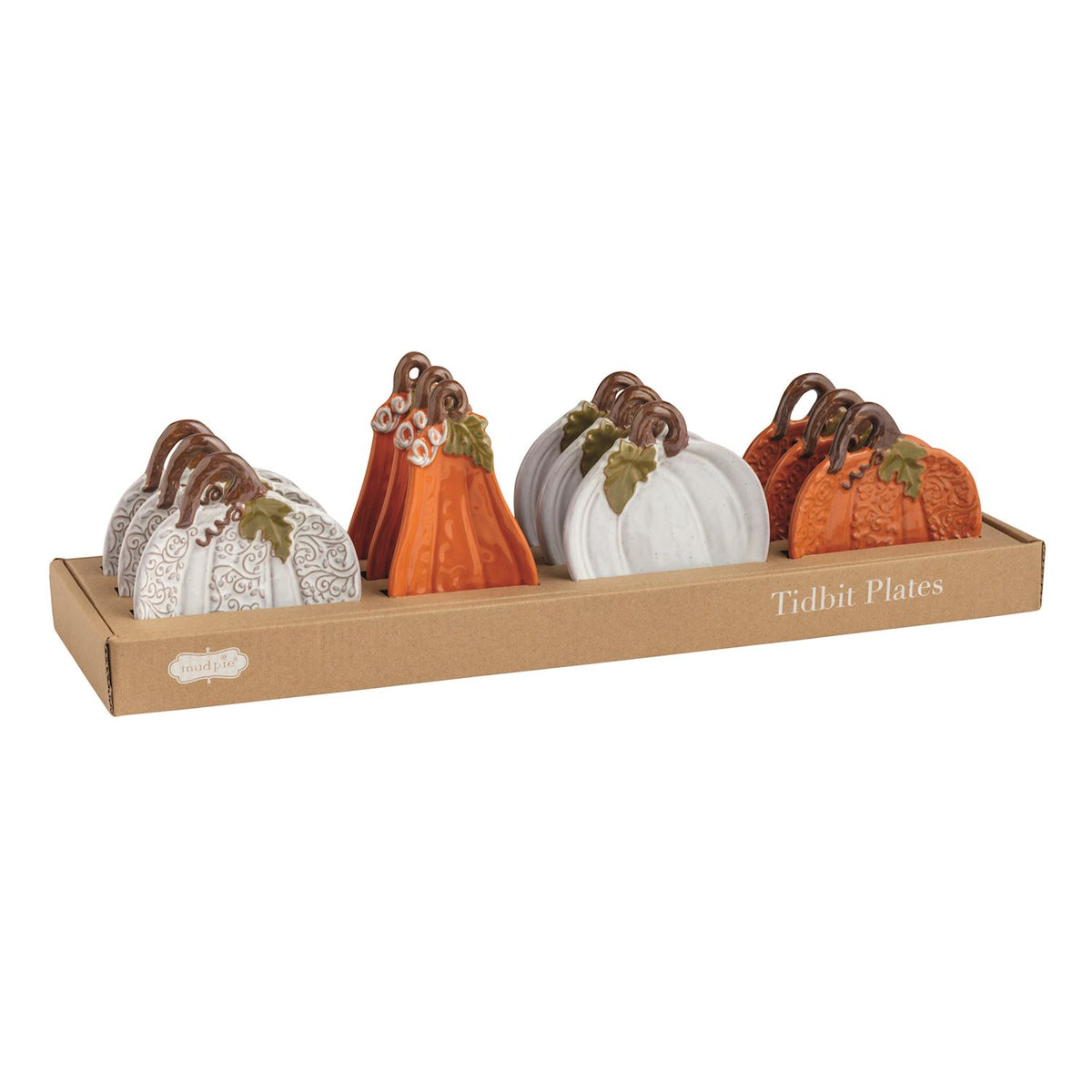 Mud Pie pumpkin and gourd hand-painted stoneware tidbit plates with reactive glaze