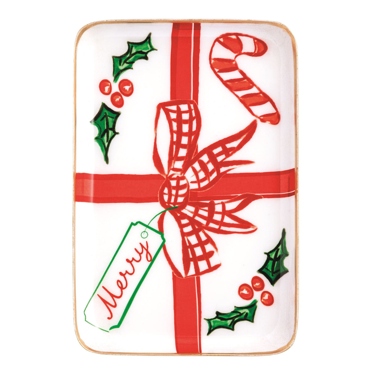 Mud Pie wrapped present design enamel coated metal tidbit plate with gingham bow