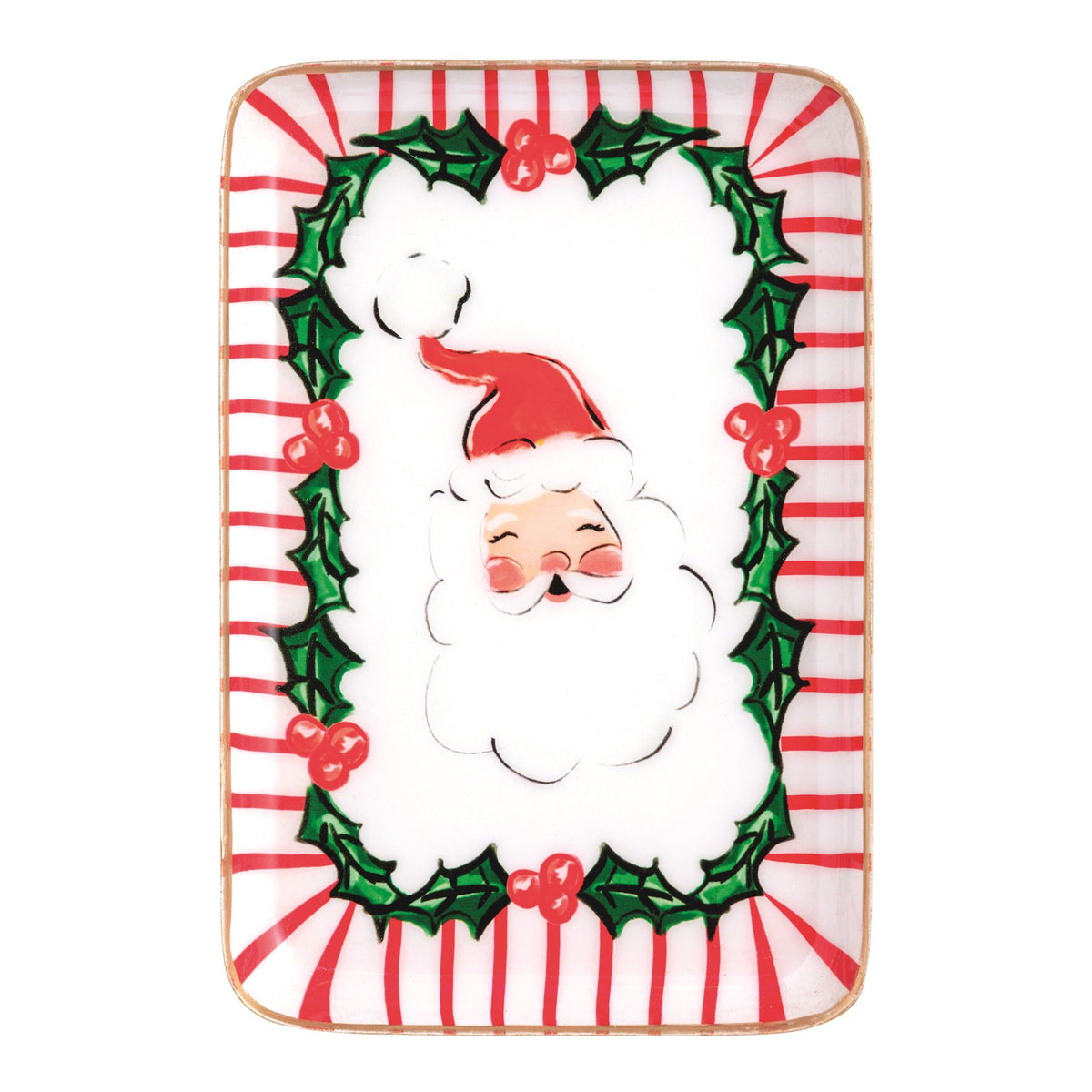 Mud Pie Santa enamel coated metal tidbit plate with gold rim