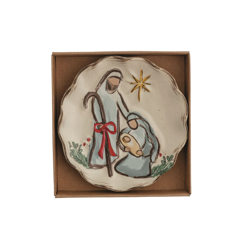 Mud Pie scalloped stoneware Mary tidbit plate with gold star in kraft gift box