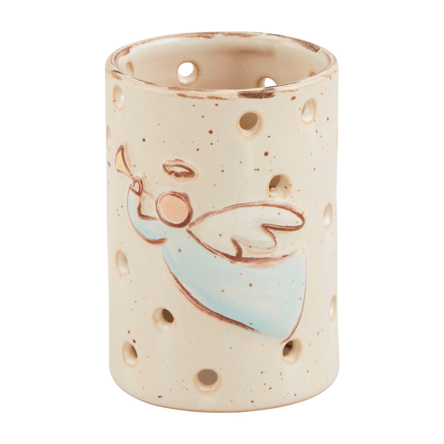 Farmhouse Flying Angel Votive – Pierced Stoneware Candle Holder