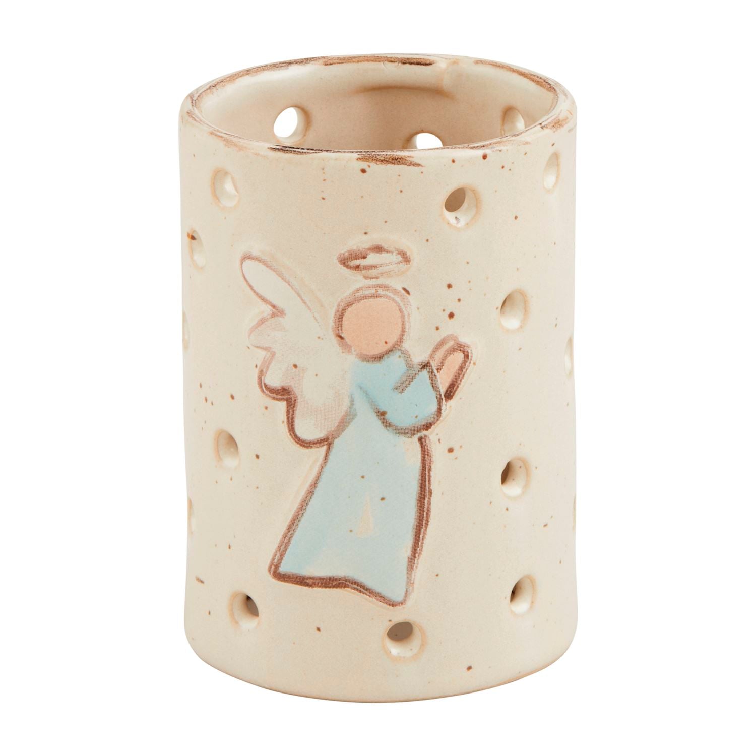 Farmhouse Side Angel Votive – Cut-Out Stoneware Candle Holder