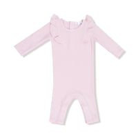 Veiled Pink - Long Sleeve Ruffle Romper