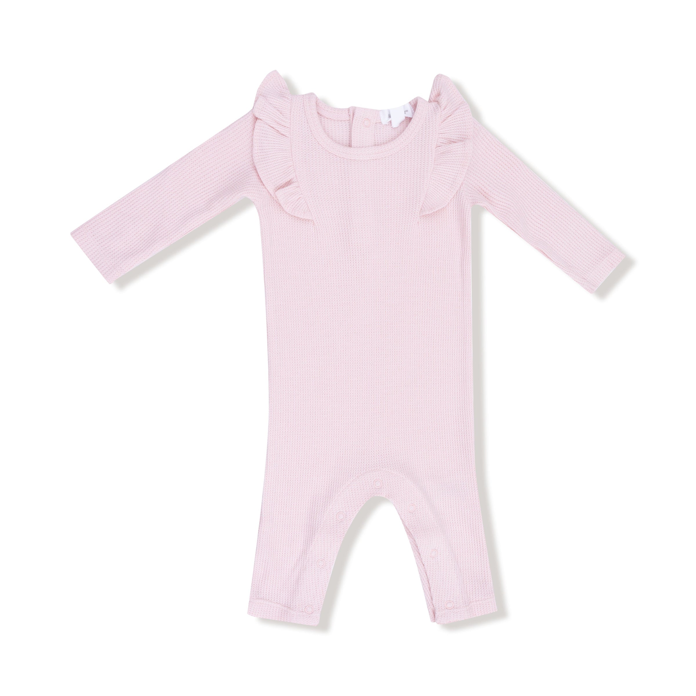 Veiled Pink - Long Sleeve Ruffle Romper