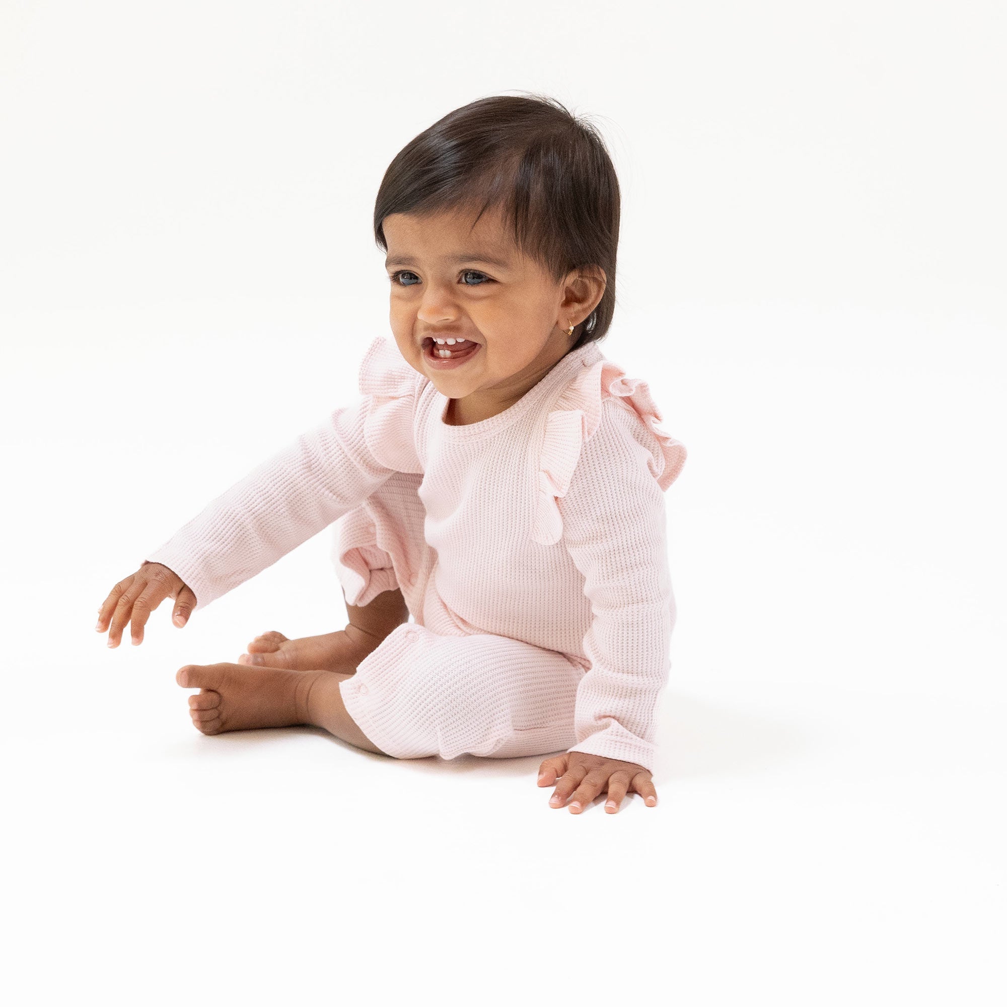 Veiled Pink - Long Sleeve Ruffle Romper