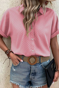 Emy - Dotted Print Cuffed Short Sleeve Shirt
