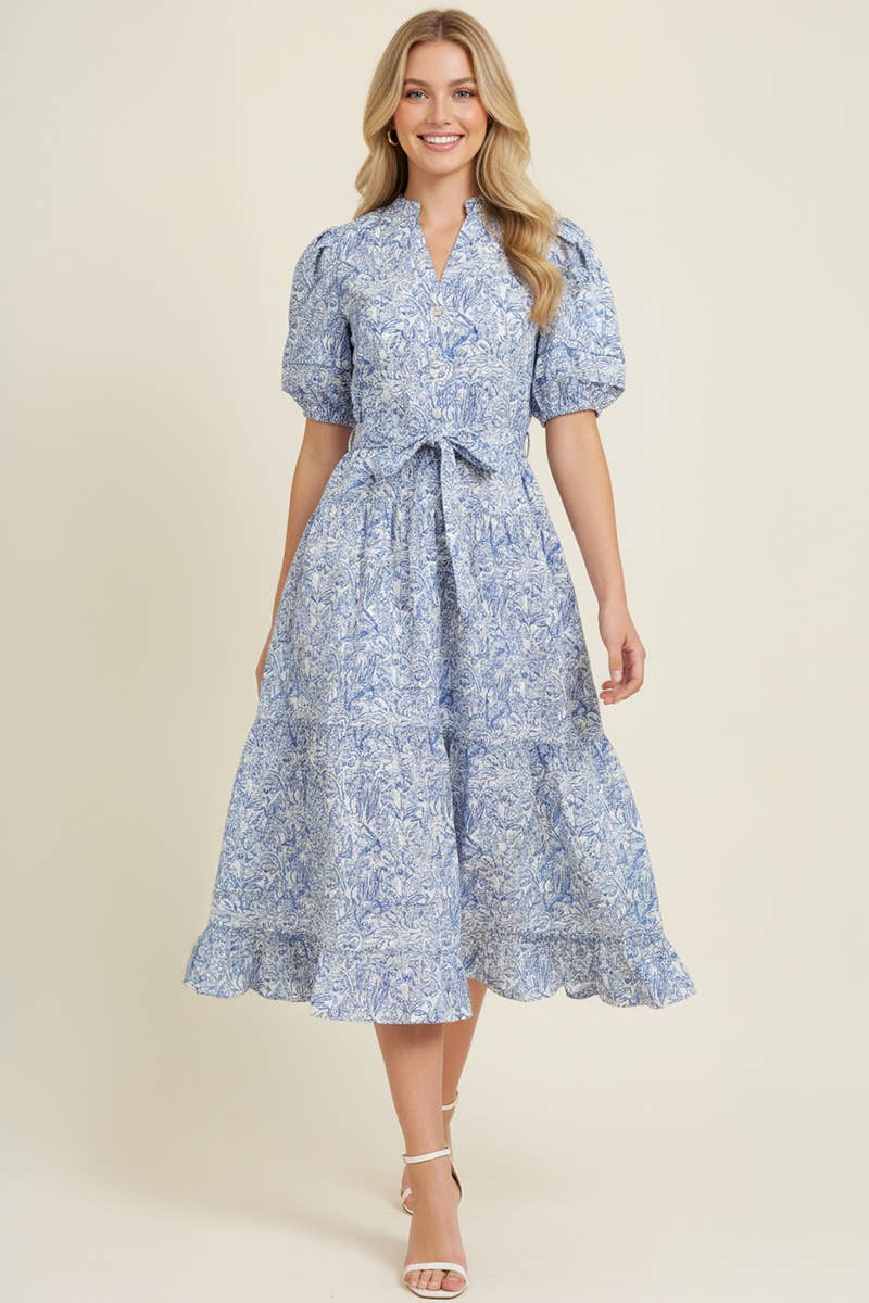 Gemma - FLORAL PRINT TIERED MIDI DRESS WITH PUFF SLEEVES