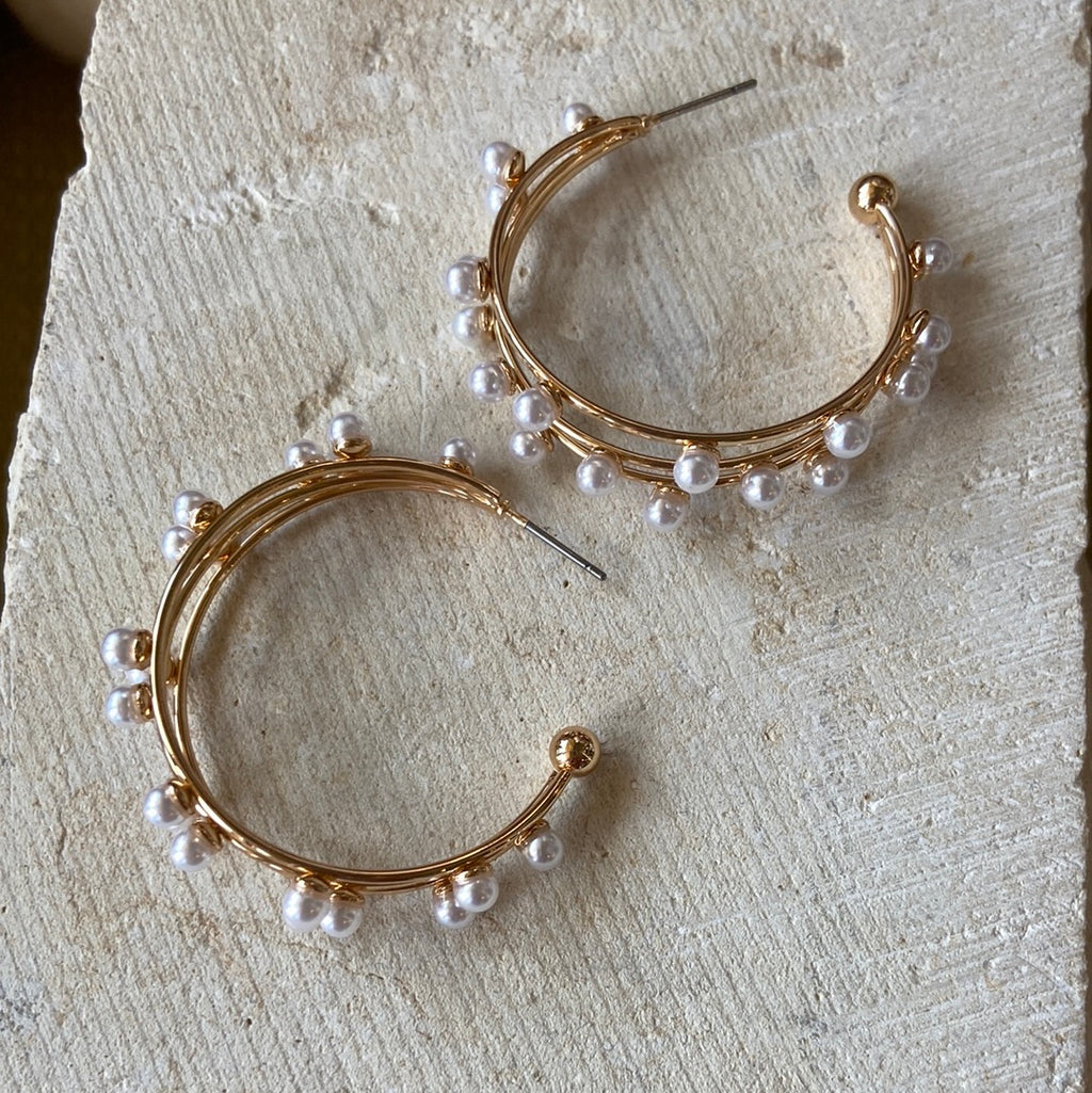 Gia 3 Hoop Pearl Earrings GOLD