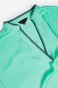 Willa Whipstitch Drop Shoulder Blouse - Teal
