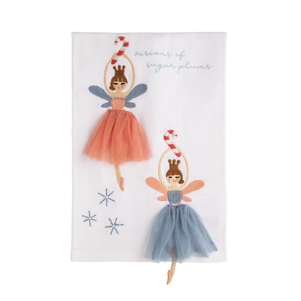 Mud Pie Sugar Plum Fairies dangle leg kitchen towel with tulle skirt appliques