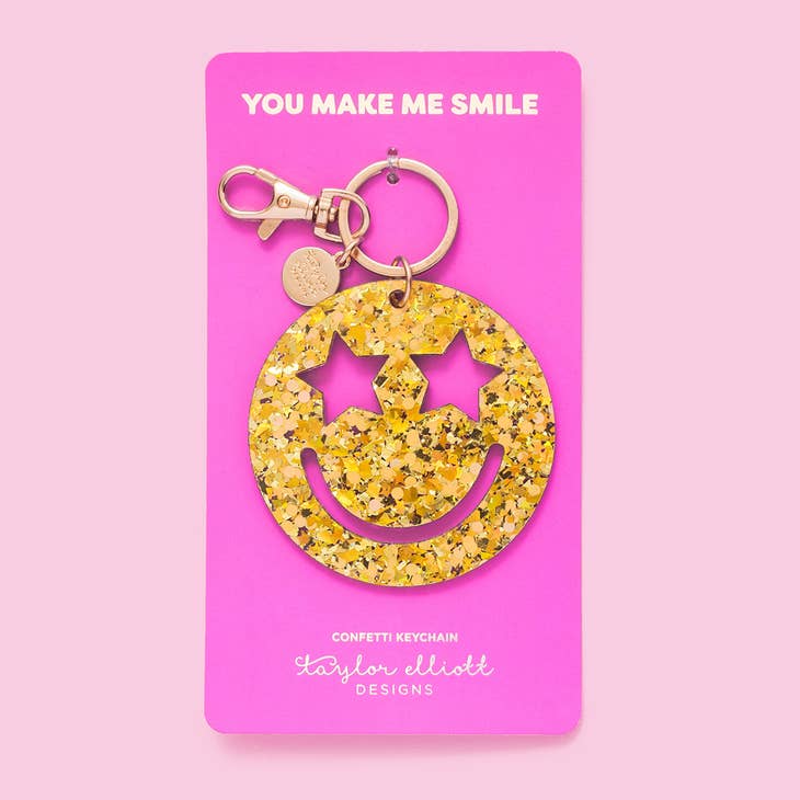 Smiley Face Confetti Sparkle Keychain