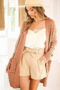 Frances-Patch Pocket Textured Crochet Knitted Cardigan
