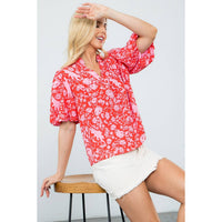 Angela - Puff Sleeve Flower Print Top