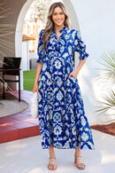 Simone - Blue Geometric Print Midi Dress