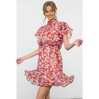 Rowena-Flutter Sleeve Print Dress