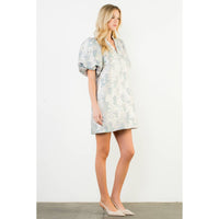 Nina - Puff Sleeve Floral Detail V-Neck Mini Dress