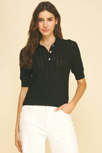 Kathleen - POINTELLE DETAILED POLO SWEATER