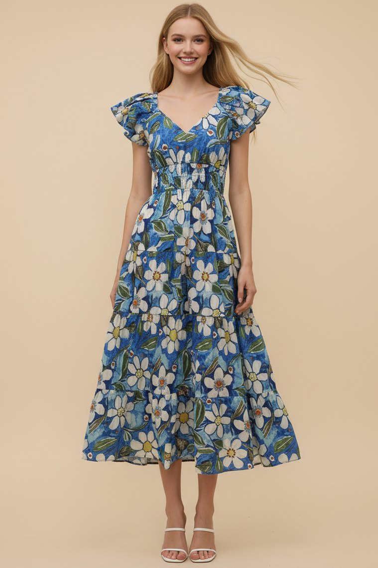 Valerie - Floral Print Tiered Midi Dress