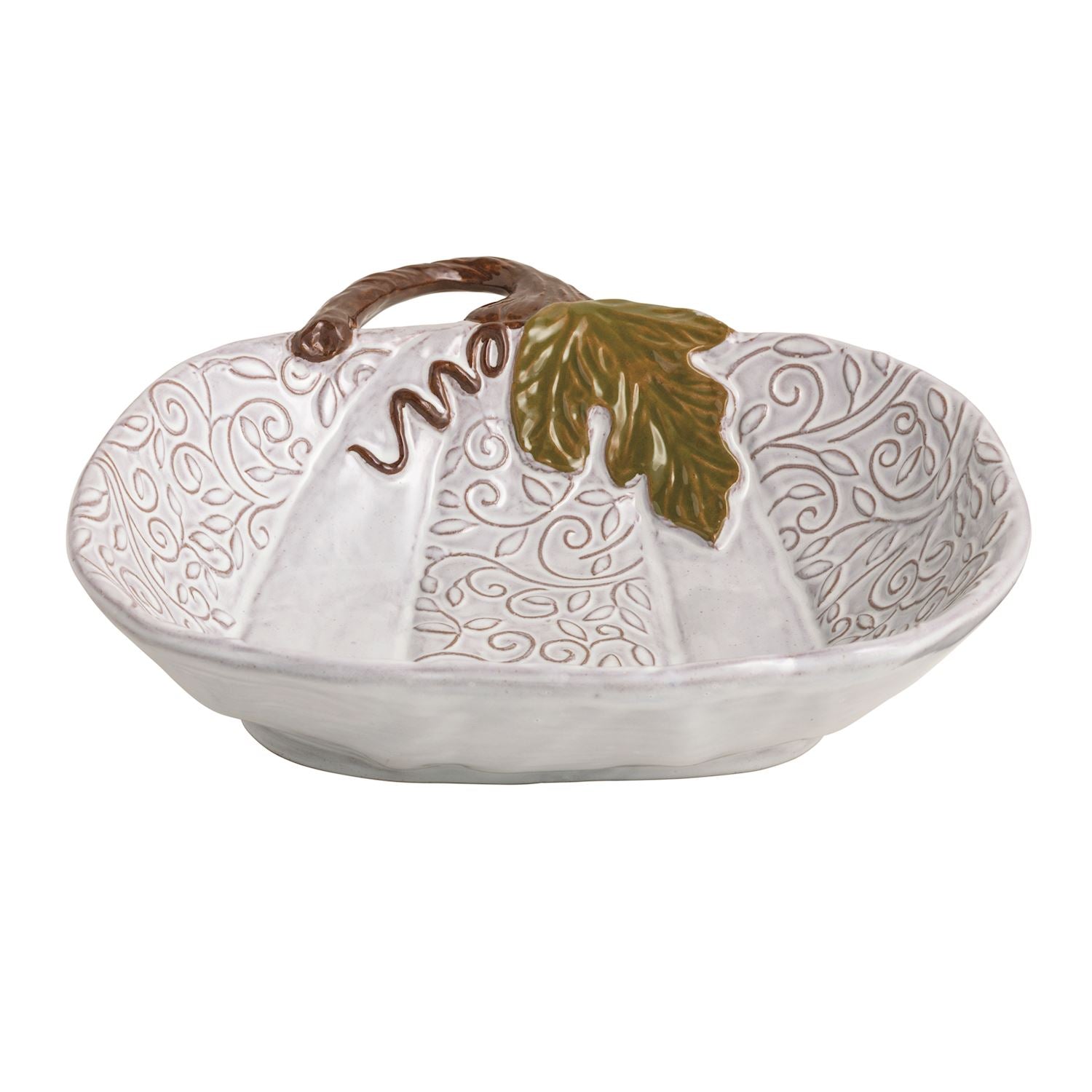 White Pumpkin Bowl – Hand-Painted Stoneware with Reactive Glaze