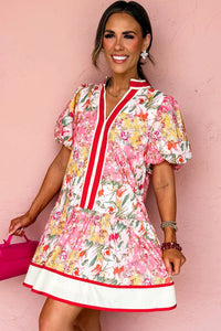 Charley- Pink Floral V Neck Mini Dress