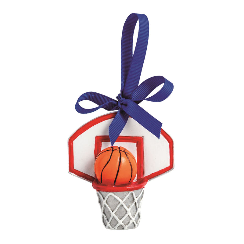 Mud Pie hand-painted resin basketball hoop Christmas ornament with navy ribbon hanger