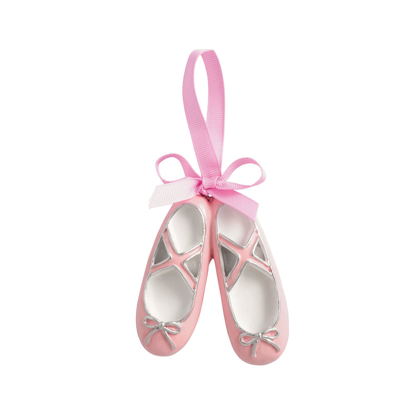 Mud Pie hand-painted resin ballet pointe shoes Christmas ornament with pink ribbon hanger
