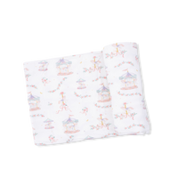 Carousel with Bows - 2 Way Ruffle Back Zipper Footie, Headband, & Swaddle Blanket Set