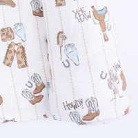 Cowboy Nursery -  2 Way Zipper Footie, Bandana Bib, & Swaddle Blanket Set