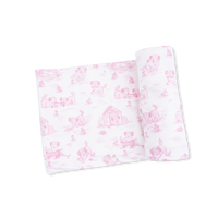 Puppy Toile Pink - 2 Way Ruffle Back Zipper Footie & Swaddle Blanket Set