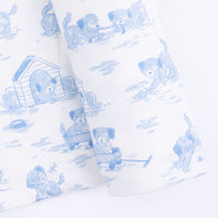 Puppy Toile Blue -  2 Way Zipper Footie, Swaddle  & Bandana Bib Set